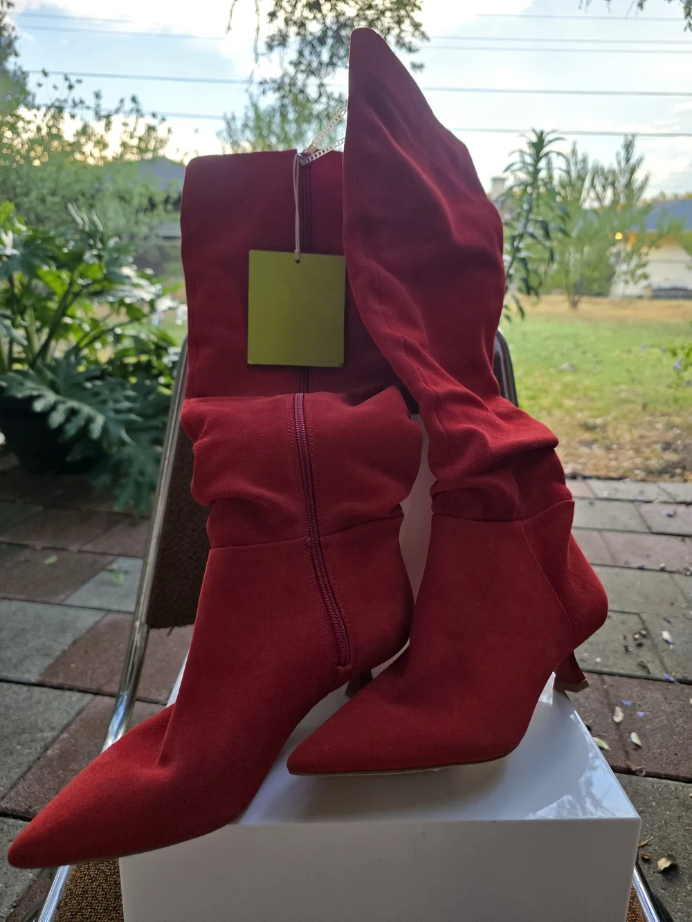 Gianni Bini Red Over-the-Knee Pointed Toe Leather Upper Boots
